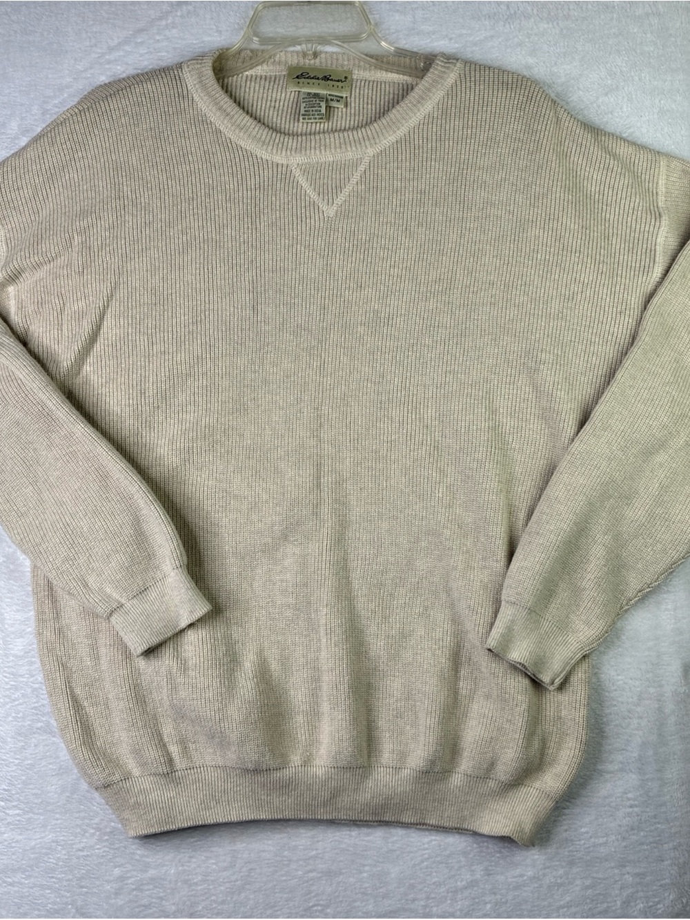 Eddie Bauer Men's Light Cream Crewneck Thermal Sweater